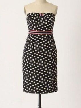 NWT Vintage Maeve x Anthropologie Strapless Navy Polka Dot Dress Size 0